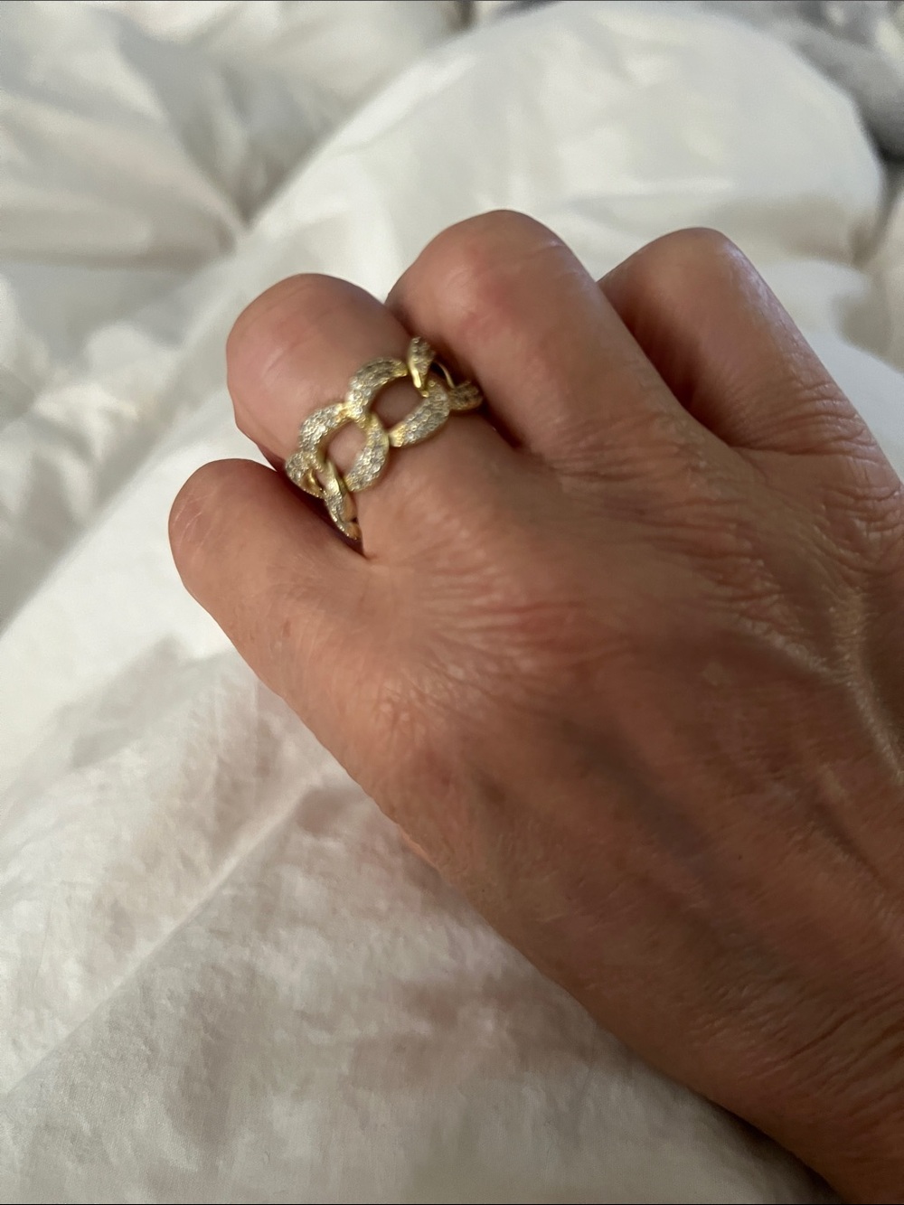 Gold Chain-Link Pavé Ring - Women's Fashion Jewelry